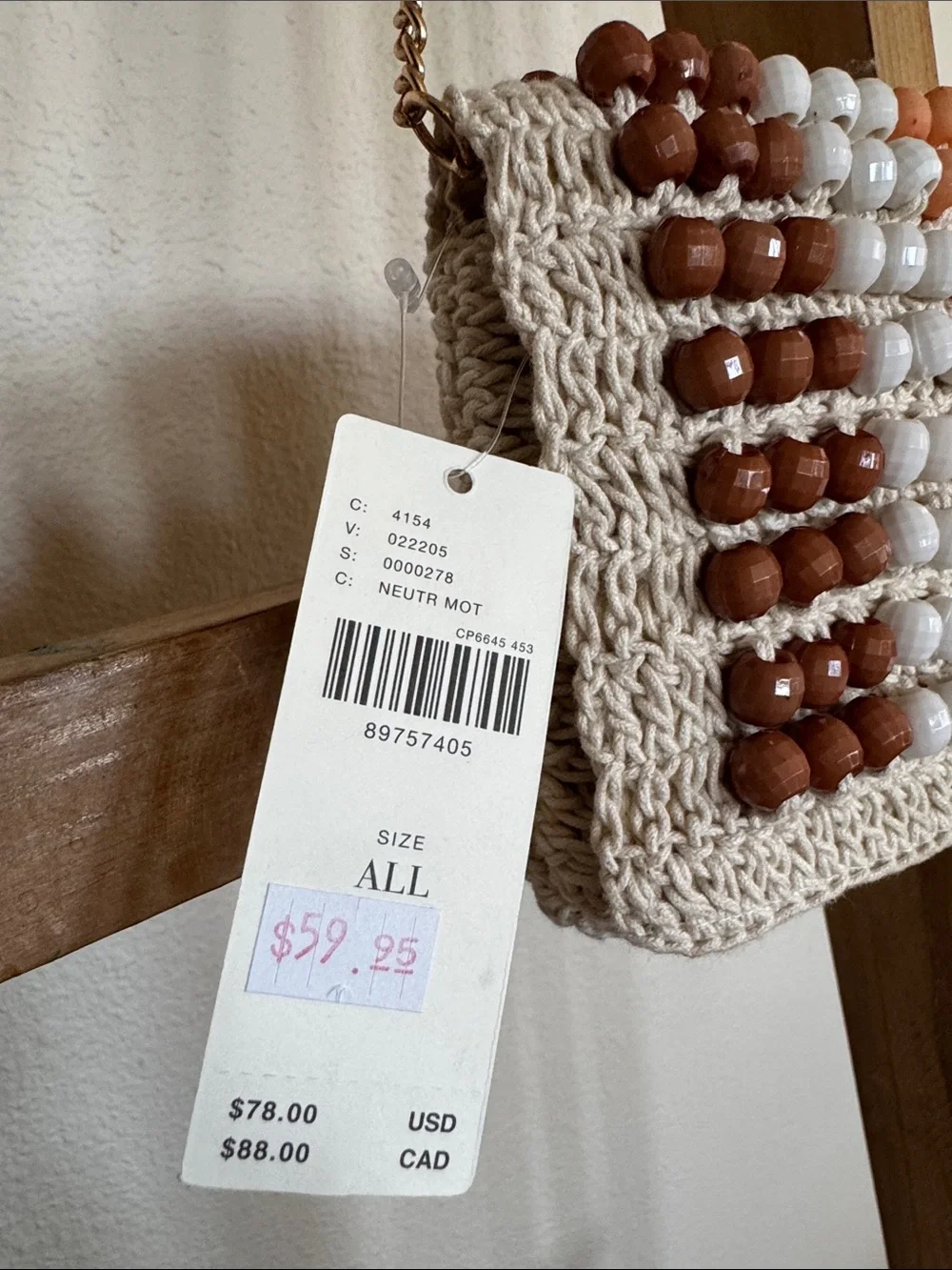 Anthropologie Beaded Crochet Wristlet in Cream, Brown, Peach